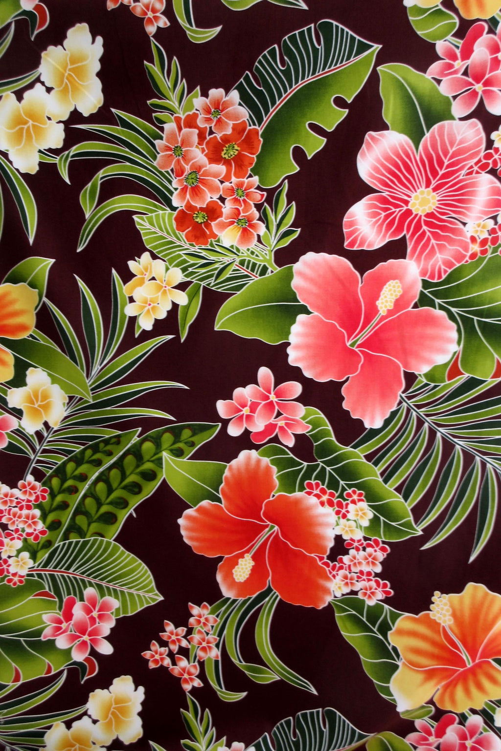 Fabric, Big Island Floral Hibiscus in Chocolate Brown,  Hawaiian Tropical, By the Yard