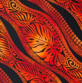 Hawaiian Fabric, Big Leaf Stripe, Red Ombre Tattoo, Large Scale Print, By The Half and Full Yard