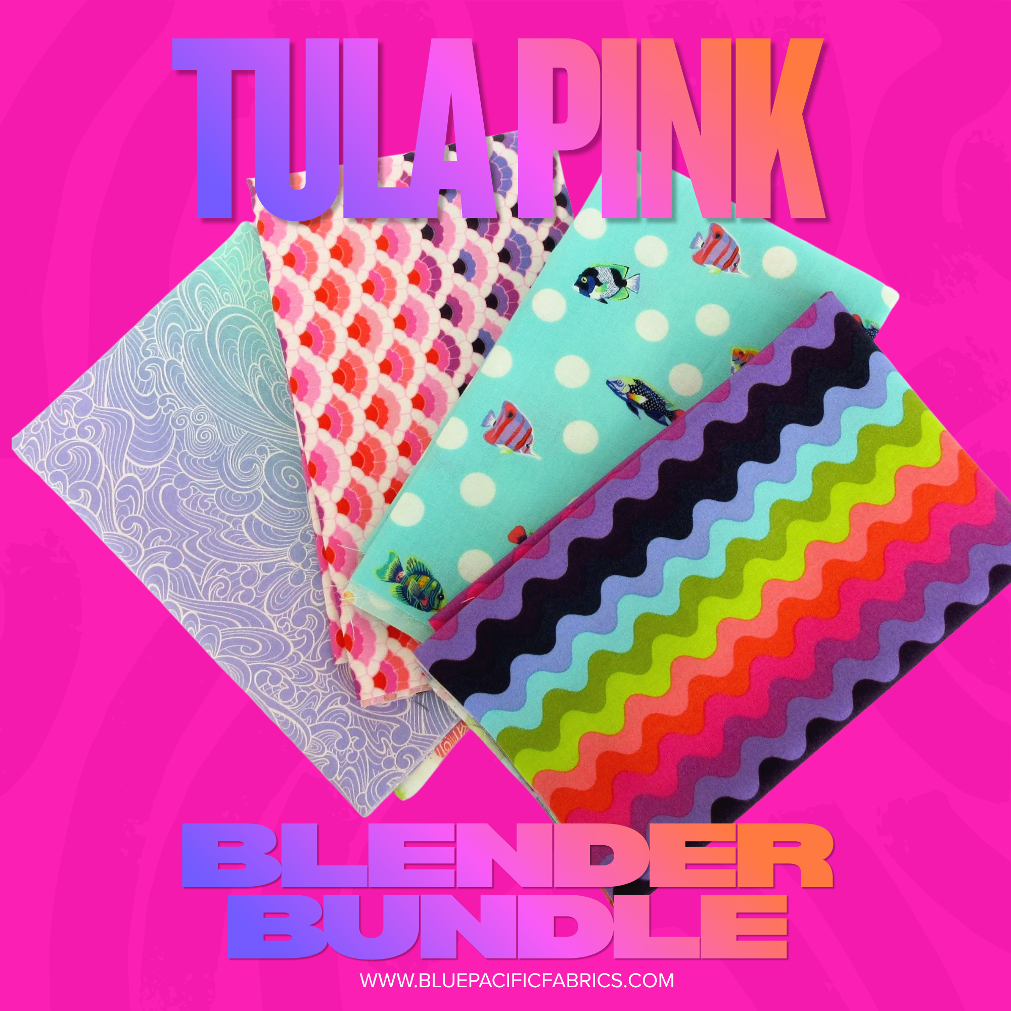 Fabric BUNDLE, Tula Pink Floral Reef Half Yard Bundle, Blender Coordinates