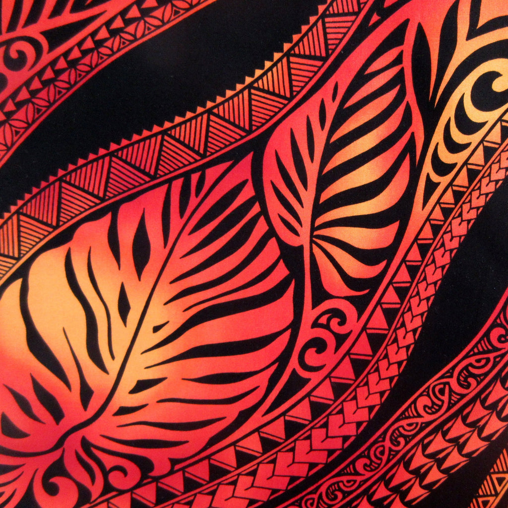 Hawaiian Fabric, Big Leaf Stripe, Red Ombre Tattoo, Large Scale Print, By The Half and Full Yard