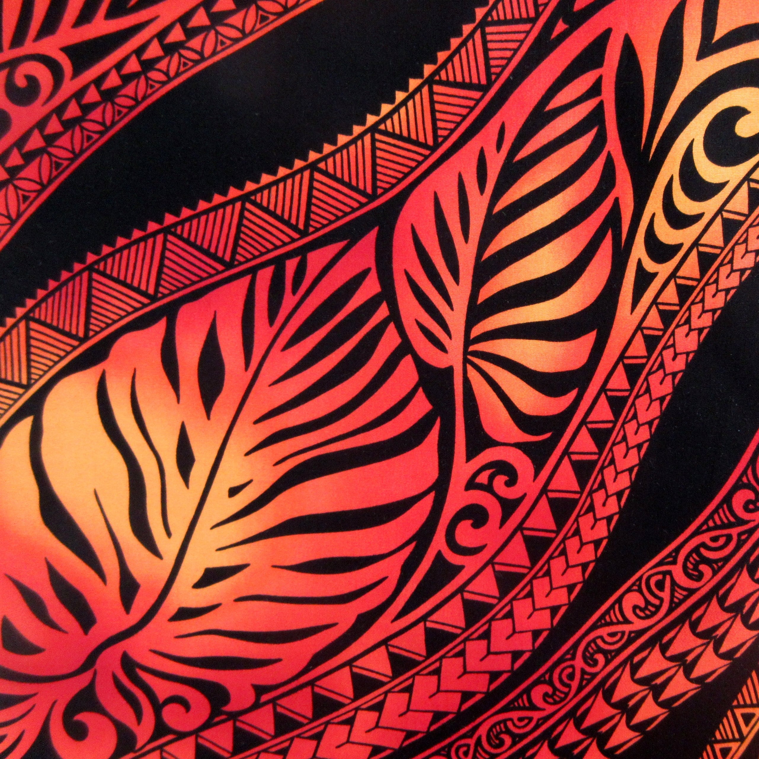 Hawaiian Fabric, Big Leaf Stripe, Red Ombre Tattoo, Large Scale Print, By The Half and Full Yard