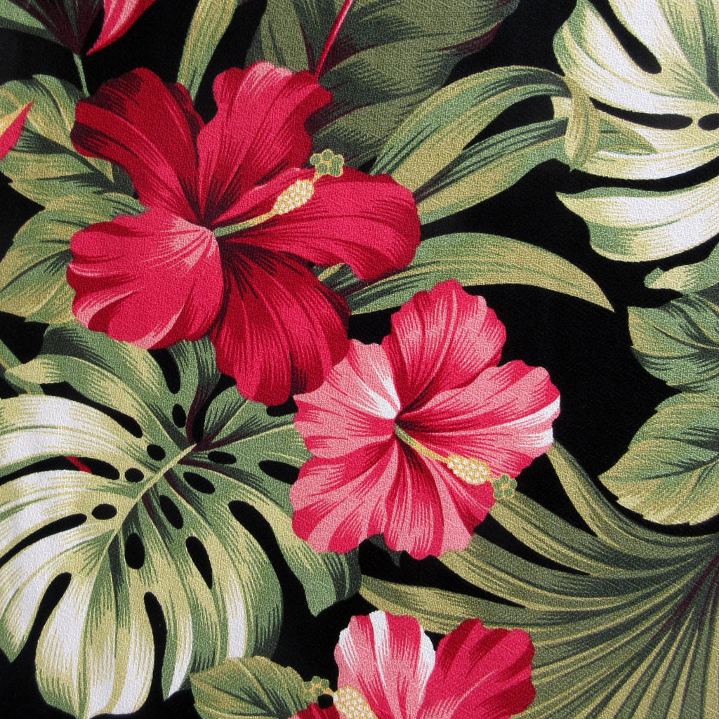 BARKCLOTH Fabric, Pua Hibiscus on Black, Large Scale Hawaii Tropical Floral, By the Yard