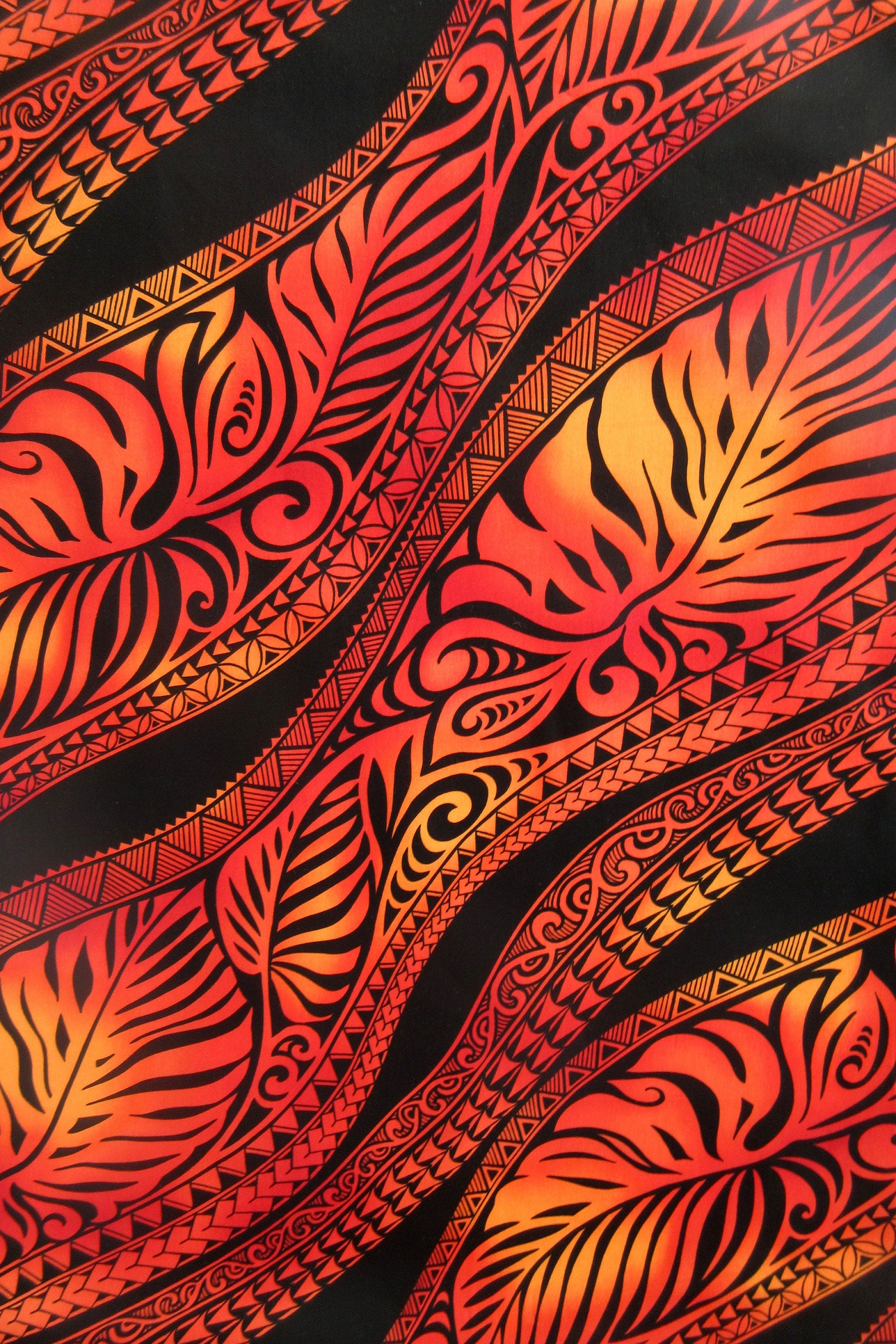 Hawaiian Fabric, Big Leaf Stripe, Red Ombre Tattoo, Large Scale Print, By The Half and Full Yard