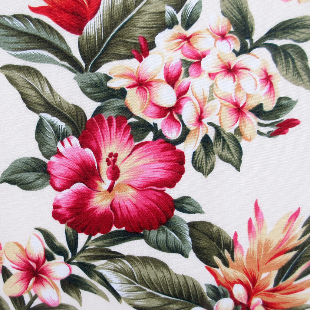 Floral Fabric, Hibiscus Sunset Glow on Buttercream, Tropical Hawaii Cotton Poplin, By the Half or Full Yard