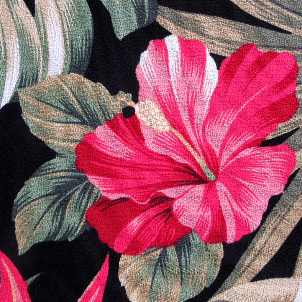 BARKCLOTH Fabric, Pua Hibiscus on Black, Large Scale Hawaii Tropical Floral, By the Yard