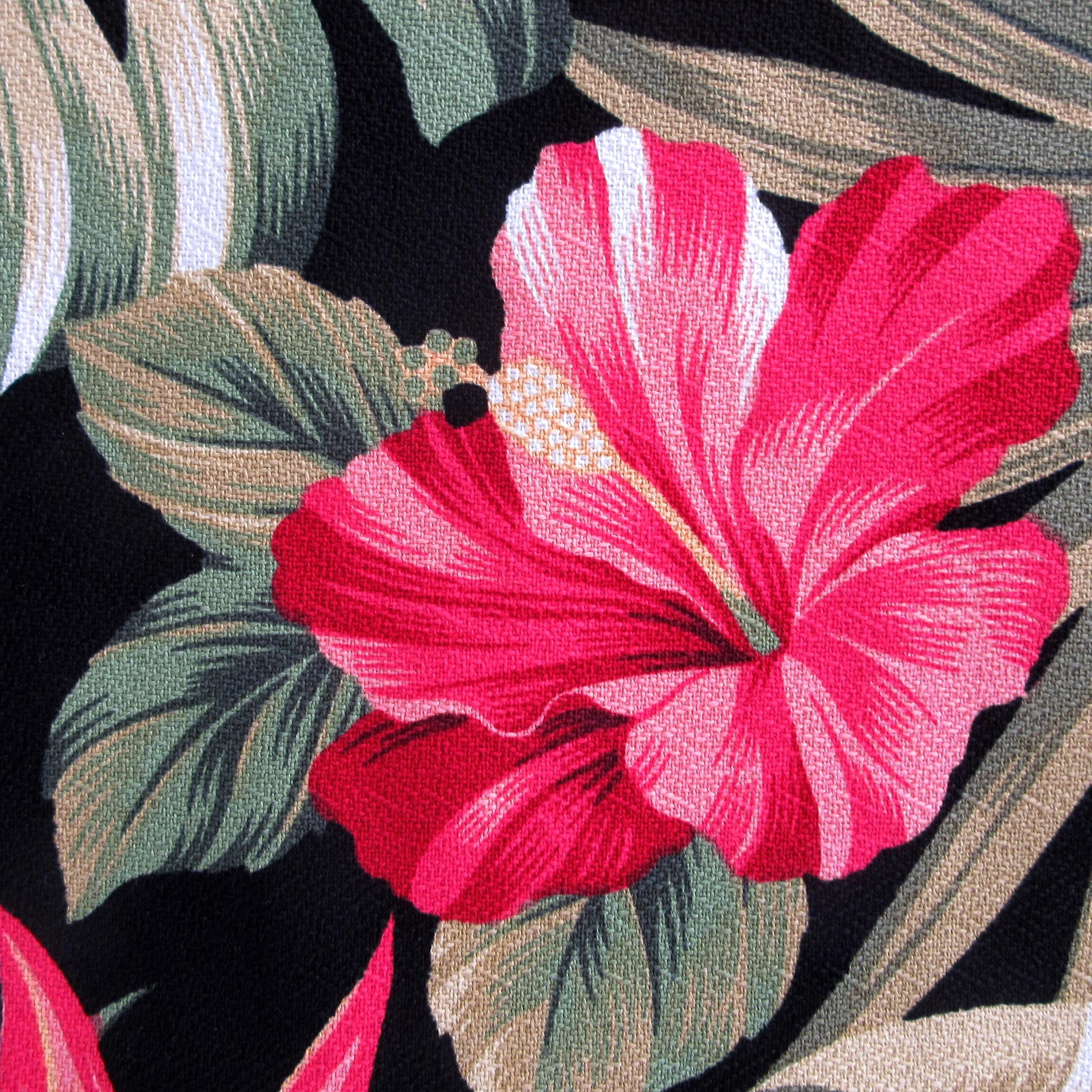 BARKCLOTH Fabric, Pua Hibiscus on Black, Large Scale Hawaii Tropical Floral, By the Yard