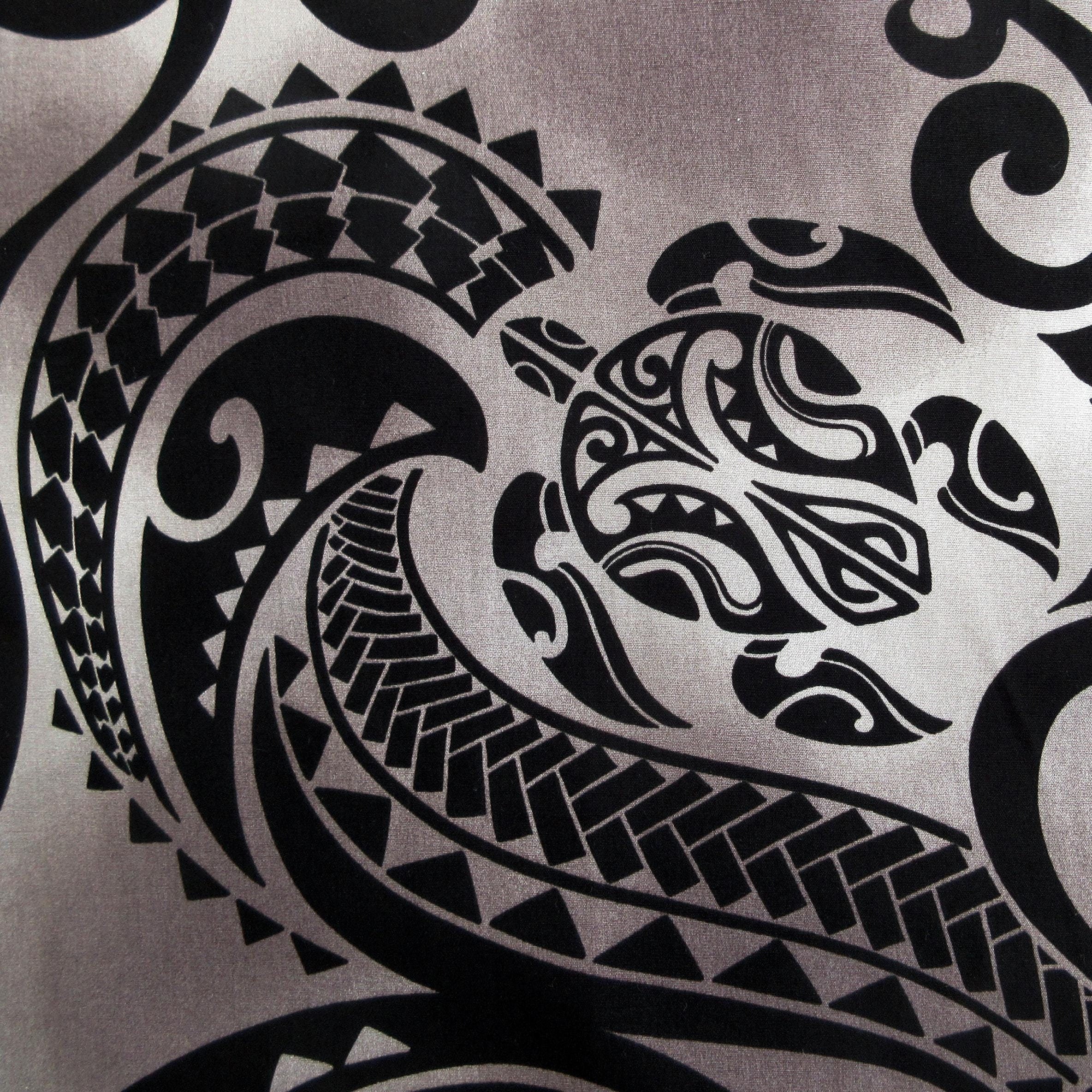 Turtle Fabric, Hawaiian Honu Sea Turtle Tattoo in Black, Polynesian Tapa Designs, By the Yard