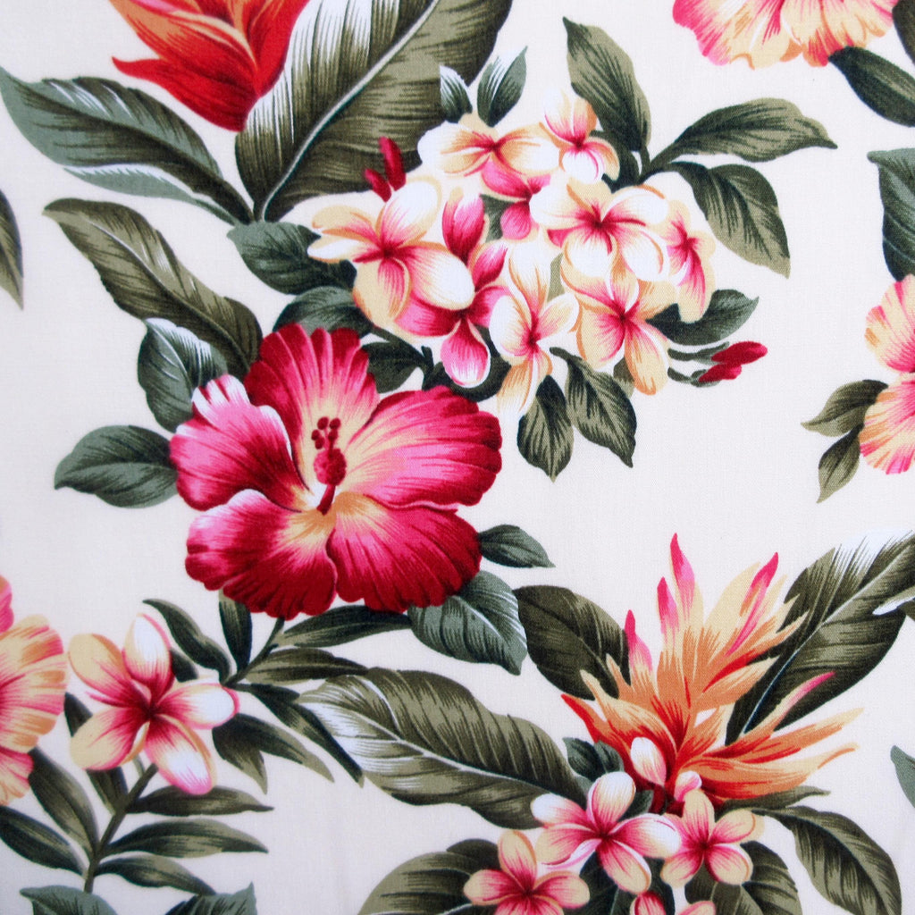 Floral Fabric, Hibiscus Sunset Glow on Buttercream, Tropical Hawaii Cotton Poplin, By the Half or Full Yard