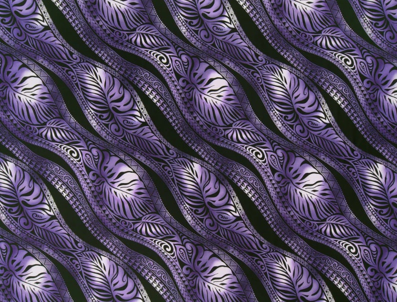 Hawaiian Fabric, Big Leaf Stripe, Purple Ombre Tattoo, Large Scale Print, By The Half and Full Yard
