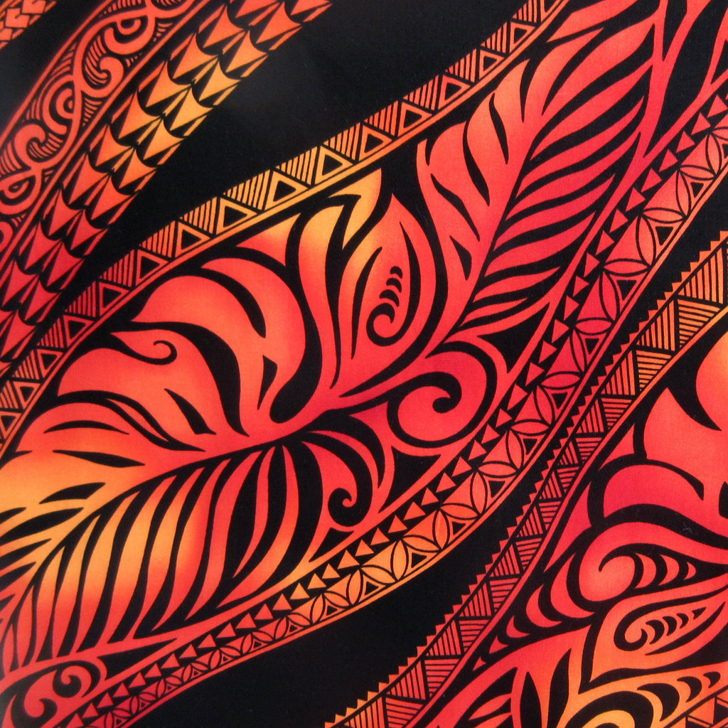 Hawaiian Fabric, Big Leaf Stripe, Red Ombre Tattoo, Large Scale Print, By The Half and Full Yard