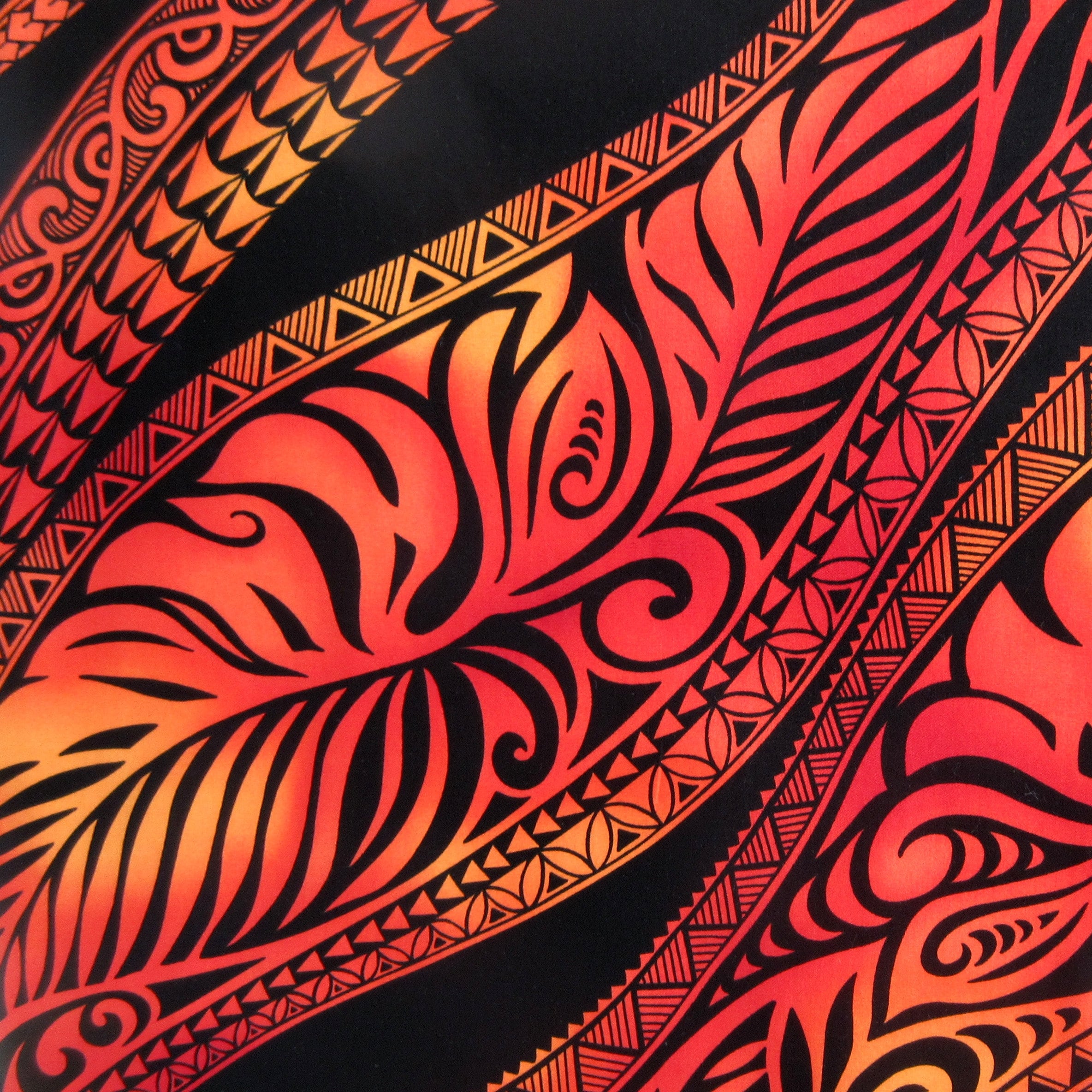 Hawaiian Fabric, Big Leaf Stripe, Red Ombre Tattoo, Large Scale Print, By The Half and Full Yard