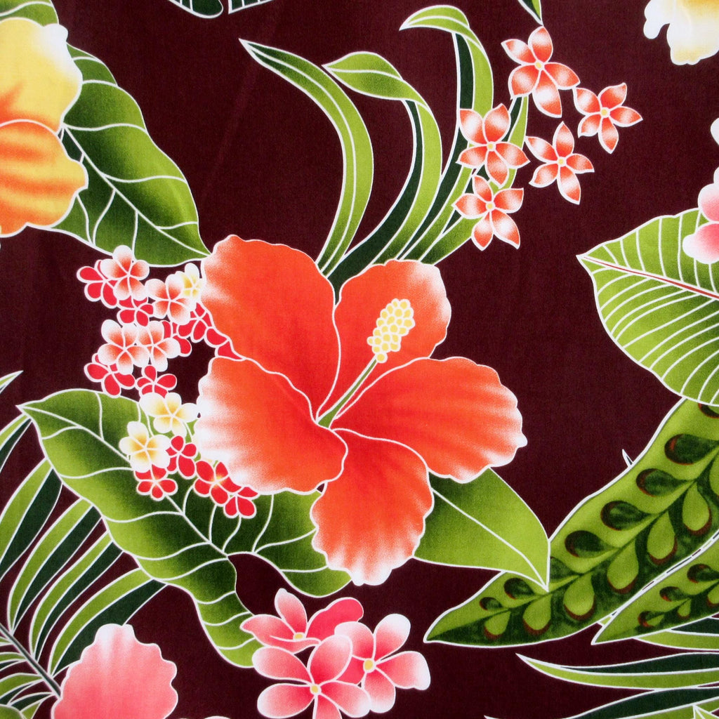 Fabric, Big Island Floral Hibiscus in Chocolate Brown,  Hawaiian Tropical, By the Yard