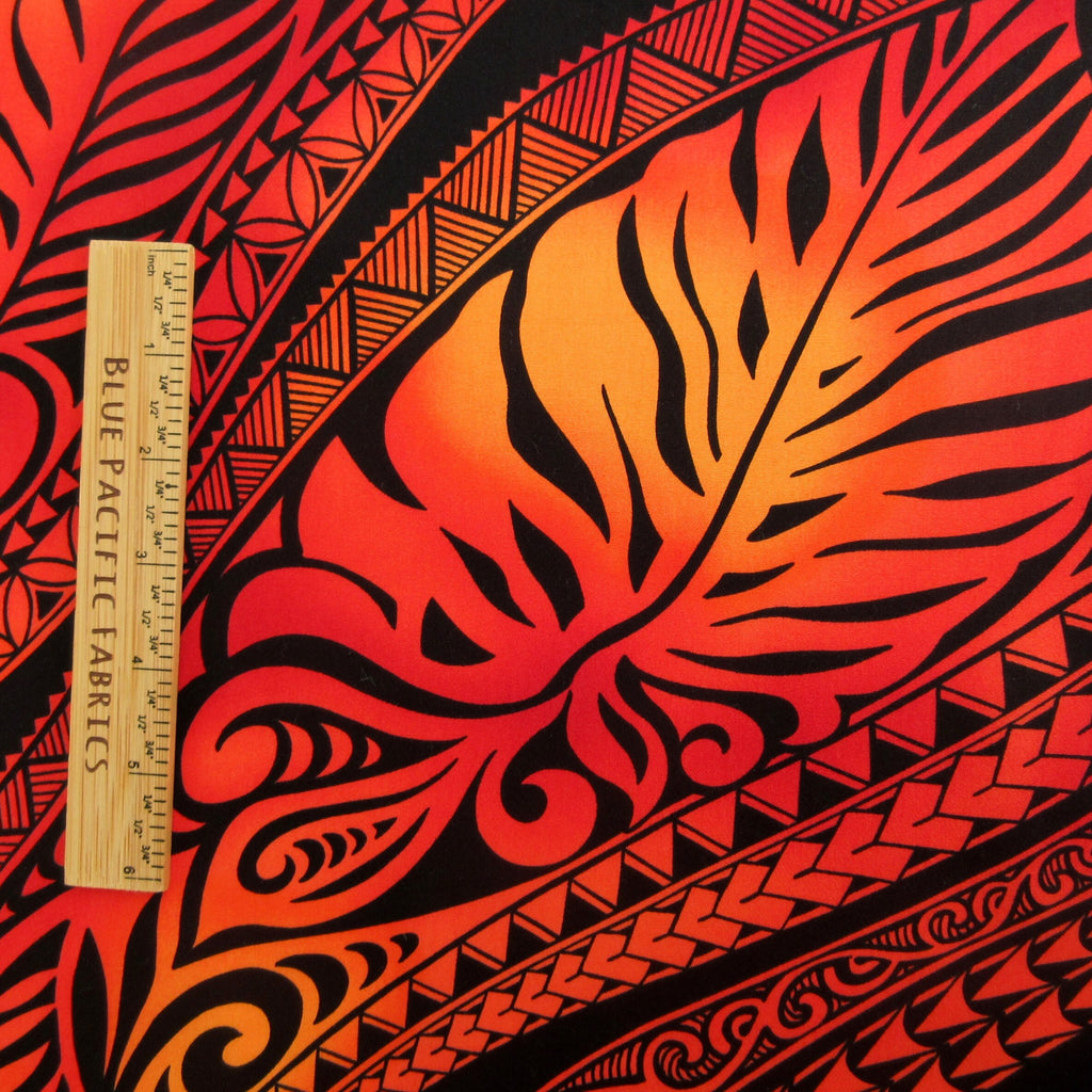 Hawaiian Fabric, Big Leaf Stripe, Red Ombre Tattoo, Large Scale Print, By The Half and Full Yard