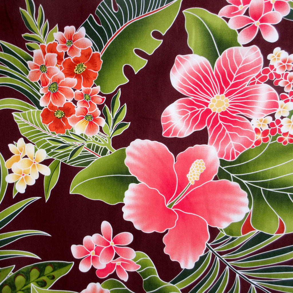 Fabric, Big Island Floral Hibiscus in Chocolate Brown,  Hawaiian Tropical, By the Yard
