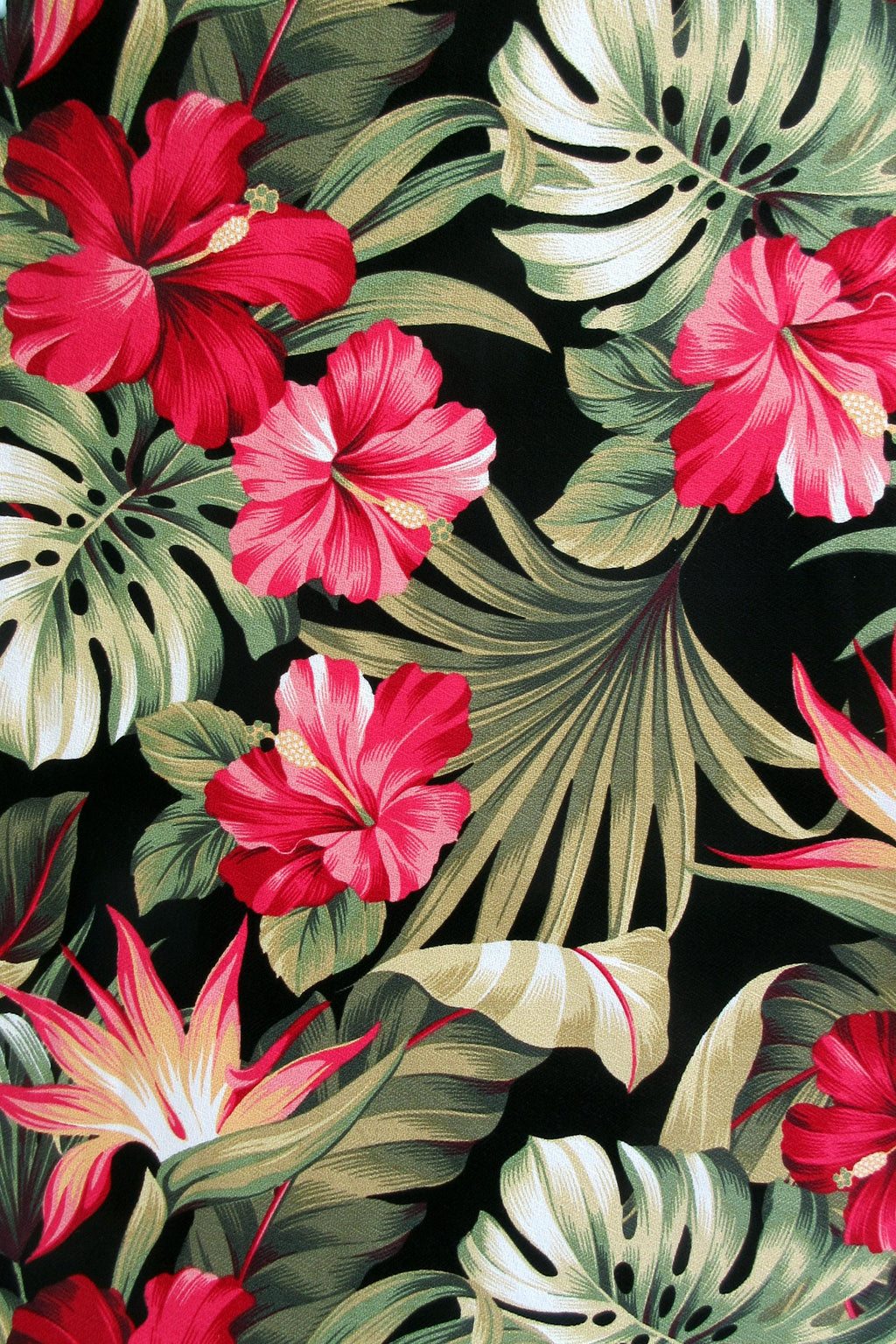 BARKCLOTH Fabric, Pua Hibiscus on Black, Large Scale Hawaii Tropical Floral, By the Yard