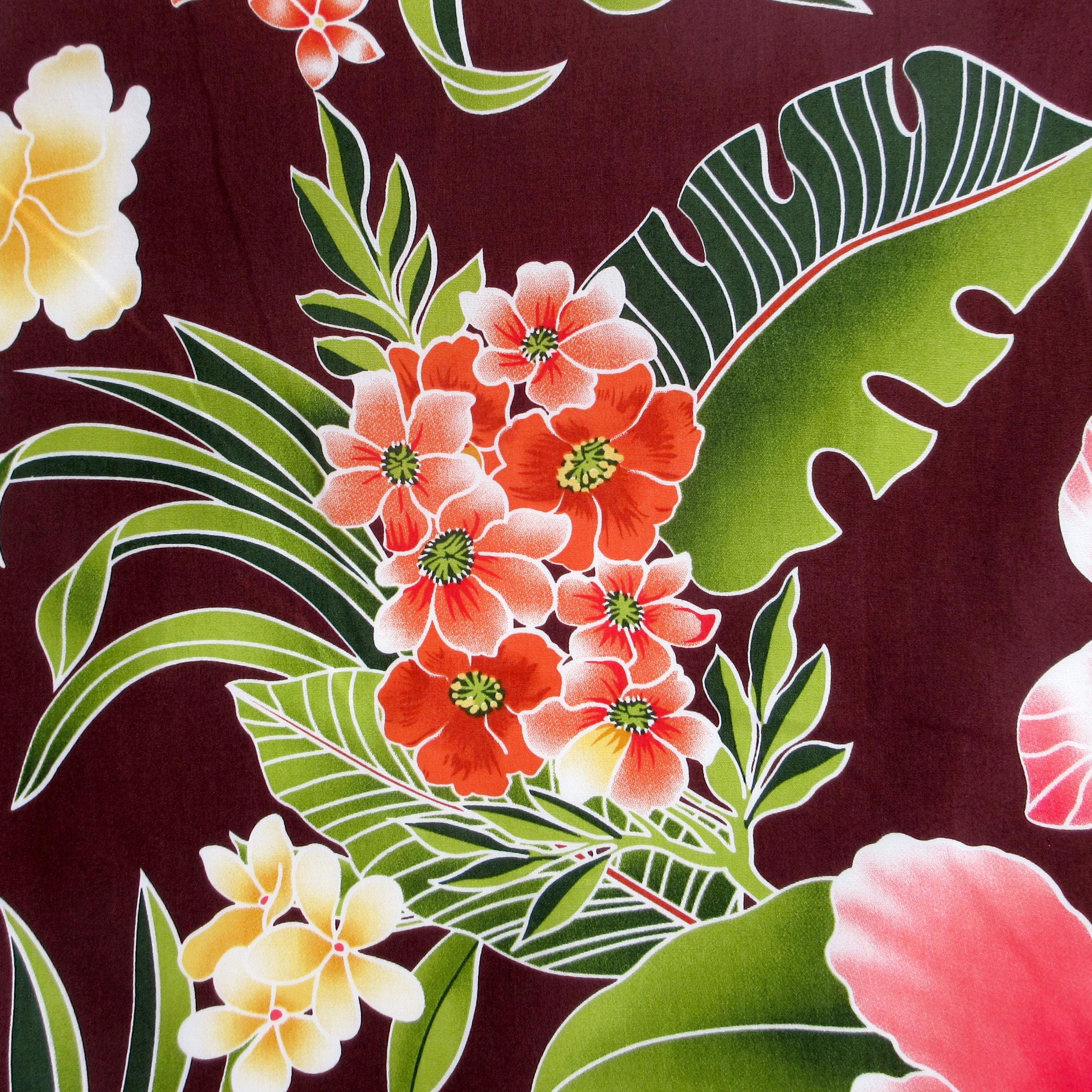 Fabric, Big Island Floral Hibiscus in Chocolate Brown,  Hawaiian Tropical, By the Yard
