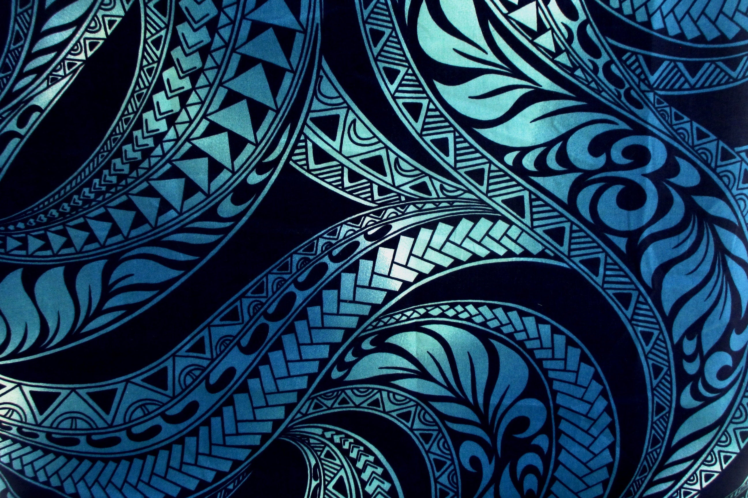 Hawaiian Fabric, Ombre Blue Tapa Swirl, By The Half and Full Yards