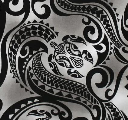 Turtle Fabric, Hawaiian Honu Sea Turtle Tattoo in Black, Polynesian Tapa Designs, By the Yard