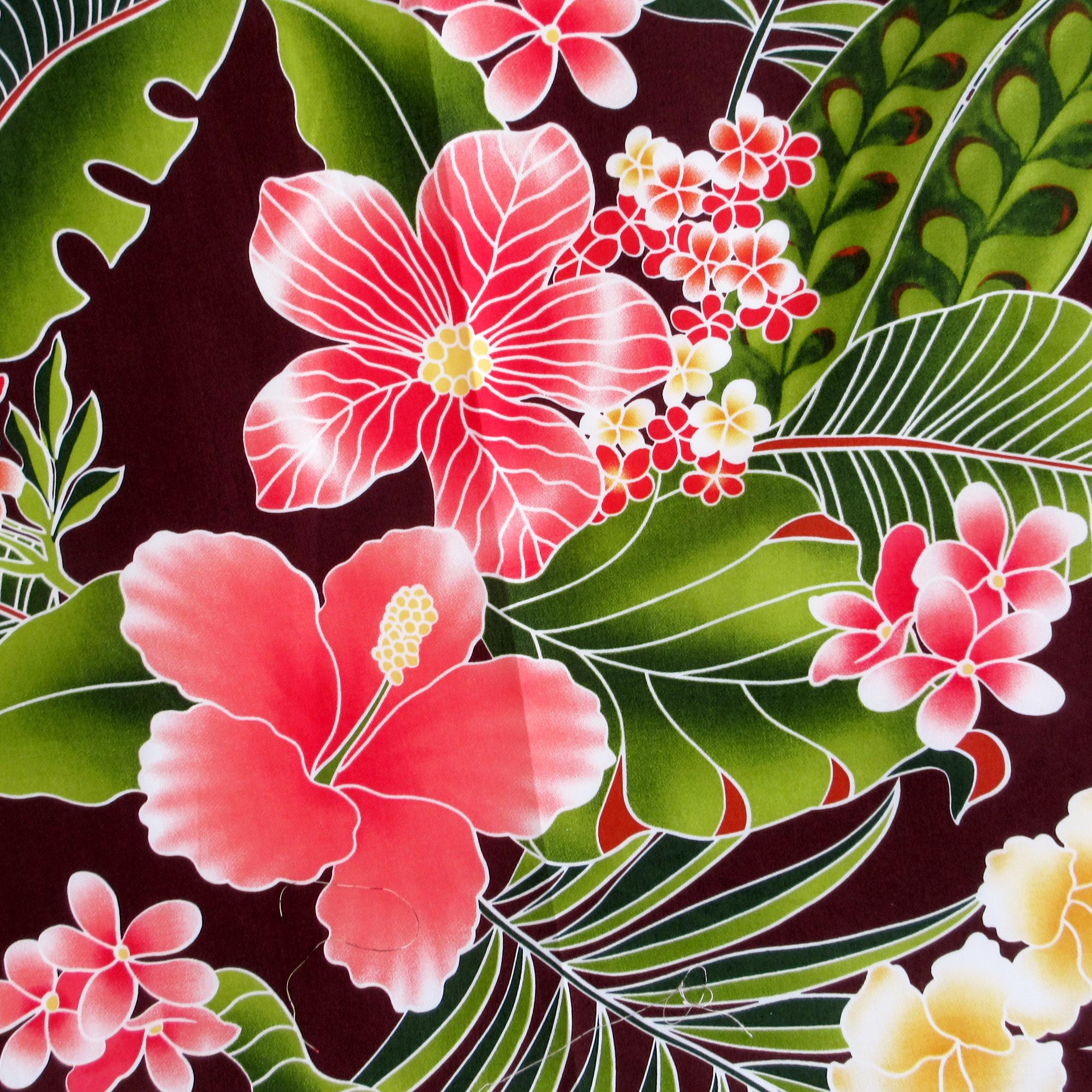 Fabric, Big Island Floral Hibiscus in Chocolate Brown,  Hawaiian Tropical, By the Yard