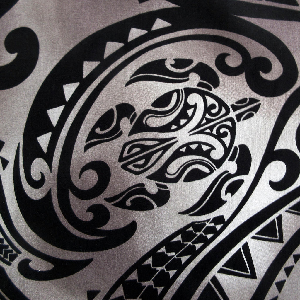 Turtle Fabric, Hawaiian Honu Sea Turtle Tattoo in Black, Polynesian Tapa Designs, By the Yard