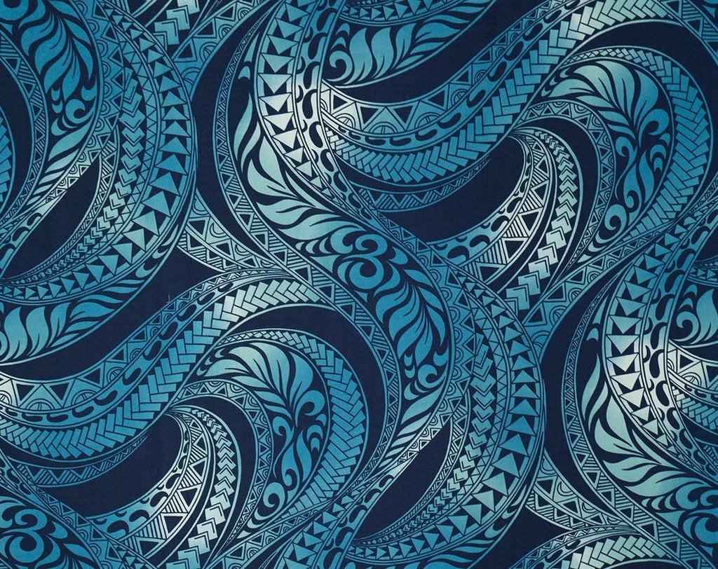 Hawaiian Fabric, Ombre Blue Tapa Swirl, By The Half and Full Yards