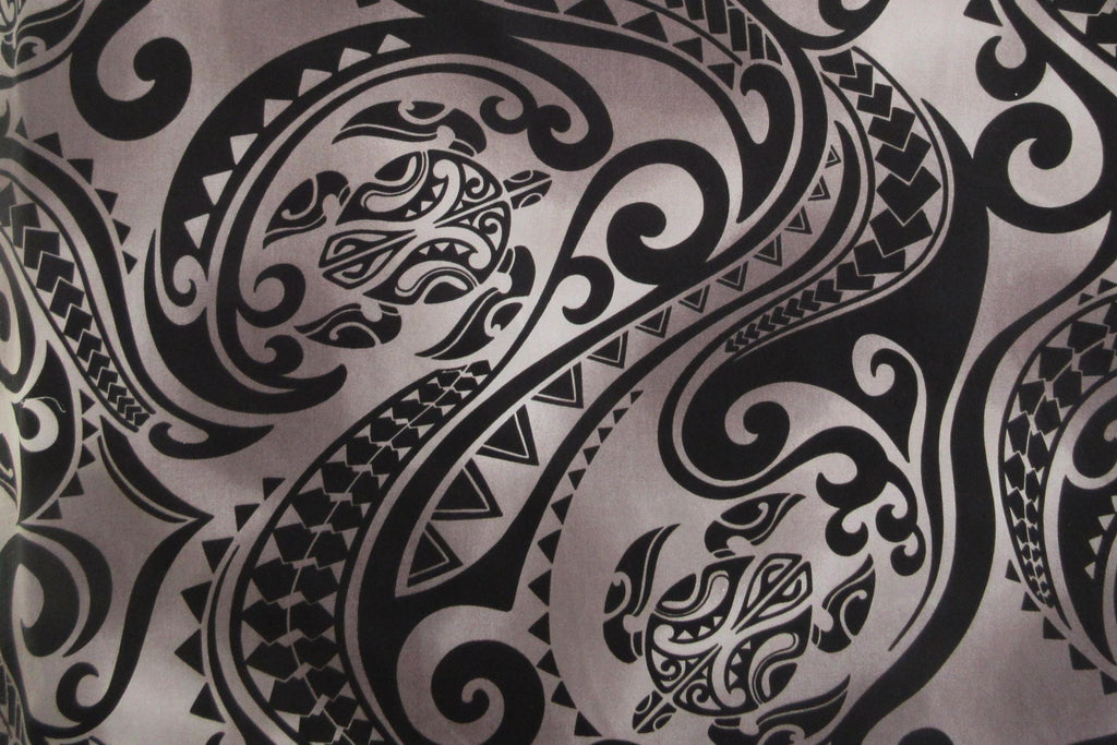 Turtle Fabric, Hawaiian Honu Sea Turtle Tattoo in Black, Polynesian Tapa Designs, By the Yard
