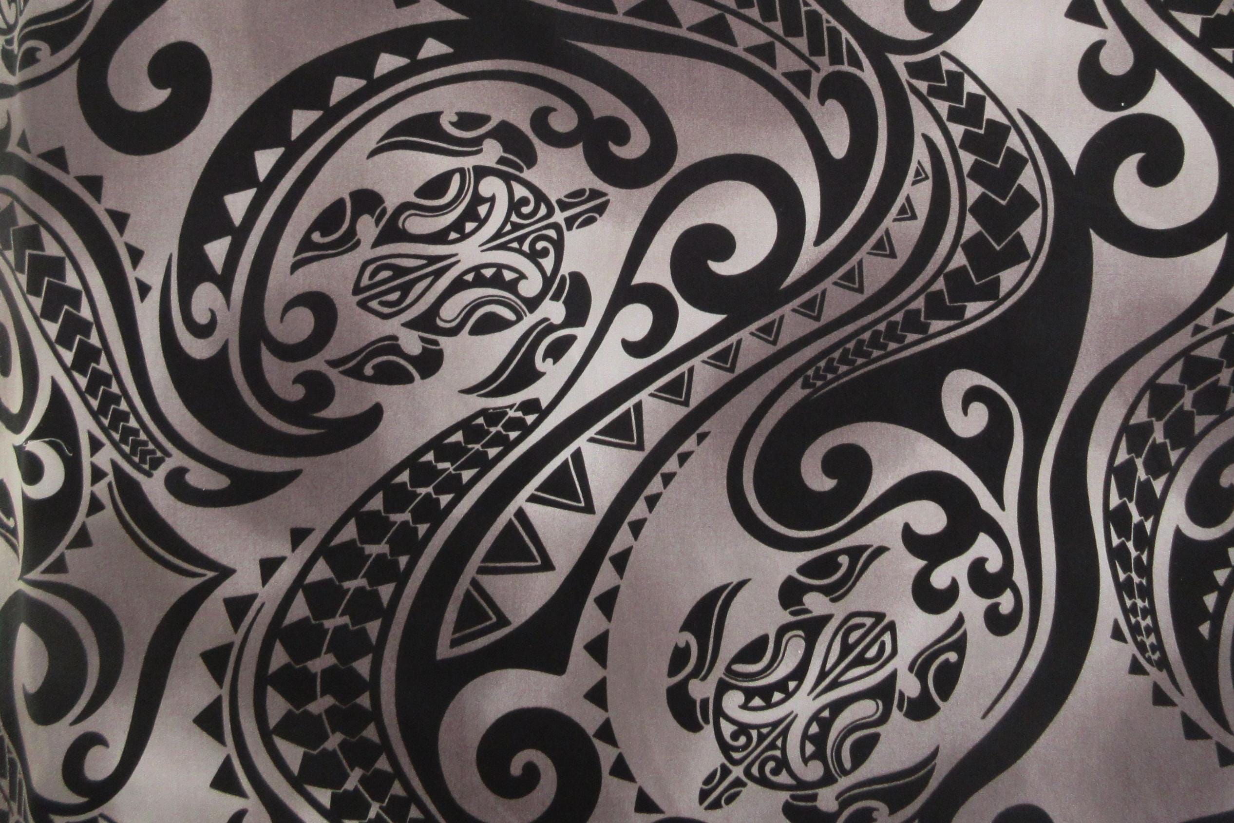 Turtle Fabric, Hawaiian Honu Sea Turtle Tattoo in Black, Polynesian Tapa Designs, By the Yard