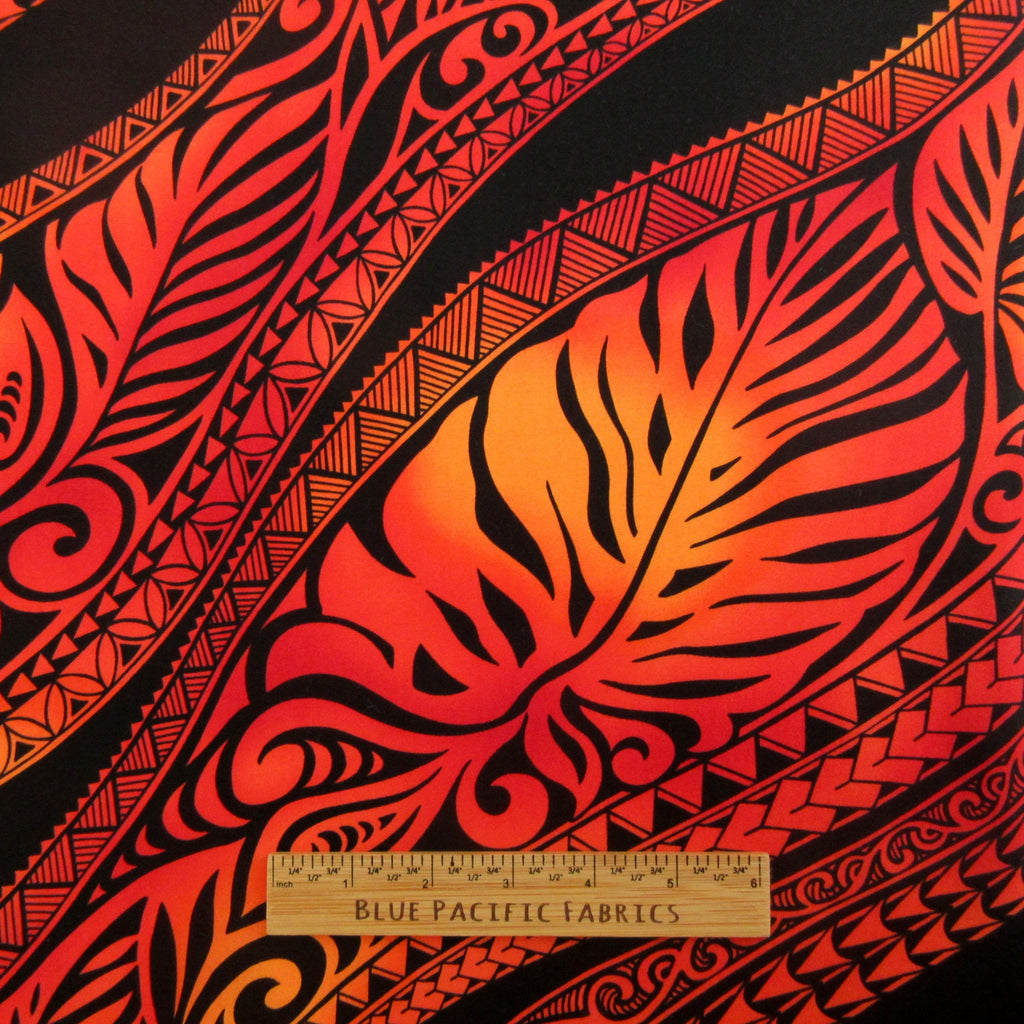 Hawaiian Fabric, Big Leaf Stripe, Red Ombre Tattoo, Large Scale Print, By The Half and Full Yard