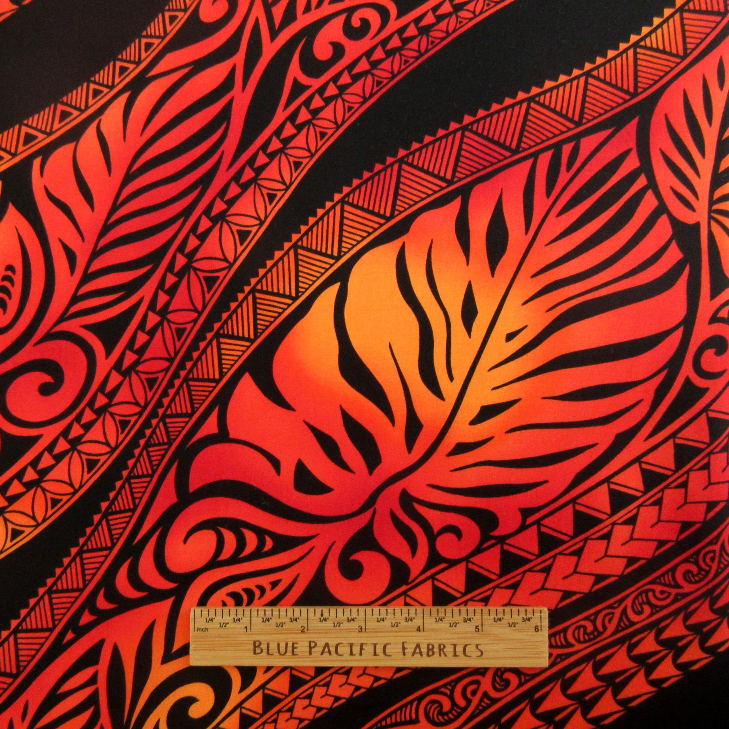 Hawaiian Fabric, Big Leaf Stripe, Red Ombre Tattoo, Large Scale Print, By The Half and Full Yard