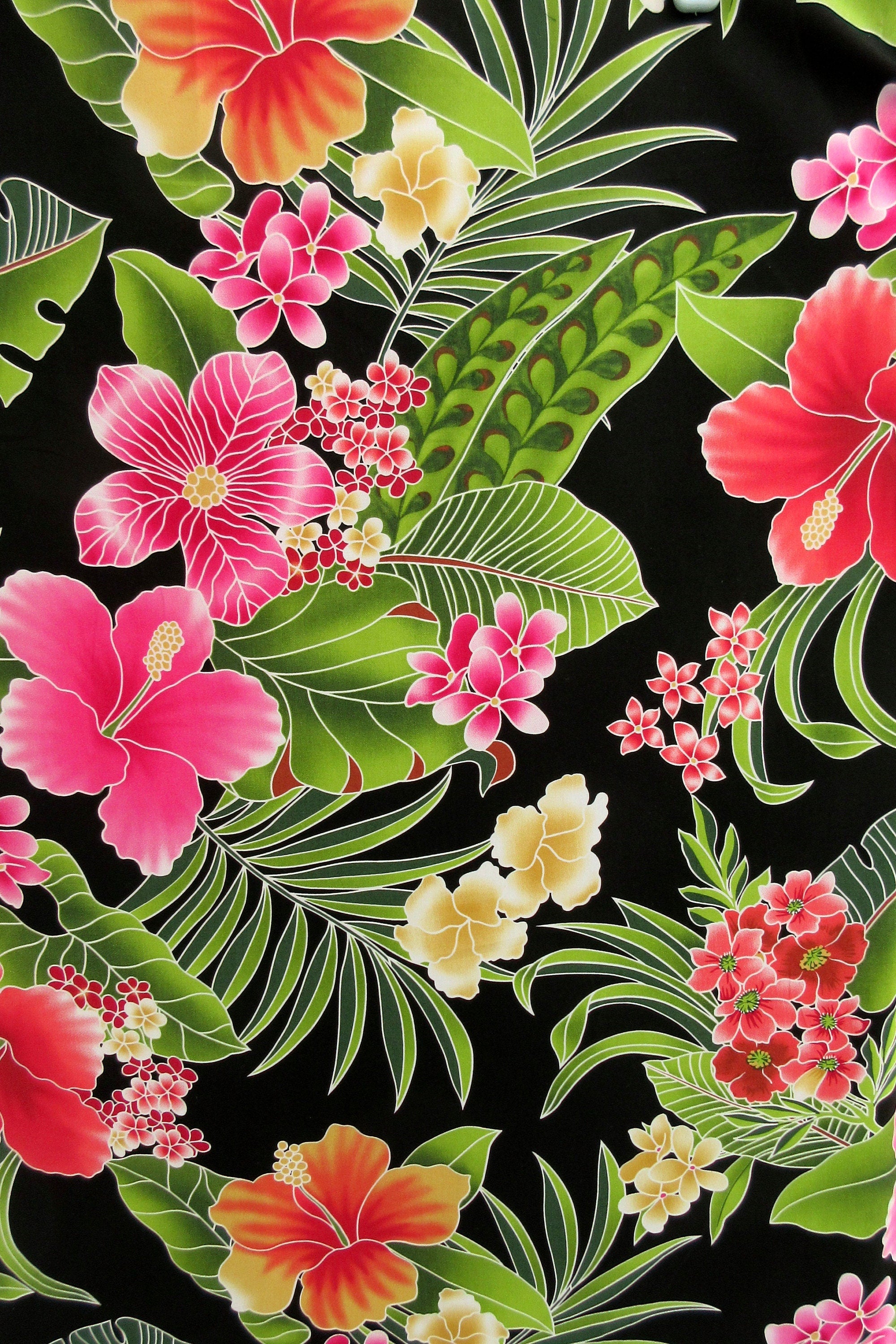 Fabric, Big Island Floral Hibiscus in Black,  Hawaiian Tropical, By the Yard