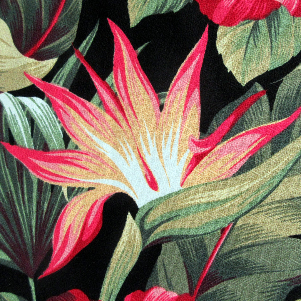 BARKCLOTH Fabric, Pua Hibiscus on Black, Large Scale Hawaii Tropical Floral, By the Yard