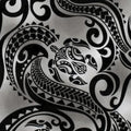 Turtle Fabric, Hawaiian Honu Sea Turtle Tattoo in Black, Polynesian Tapa Designs, By the Yard
