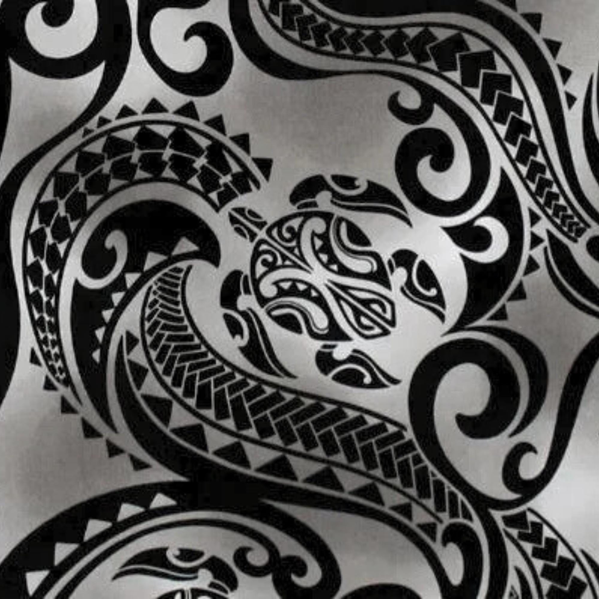 Turtle Fabric, Hawaiian Honu Sea Turtle Tattoo in Black, Polynesian Tapa Designs, By the Yard