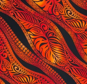 Hawaiian Fabric, Big Leaf Stripe, Red Ombre Tattoo, Large Scale Print, By The Half and Full Yard