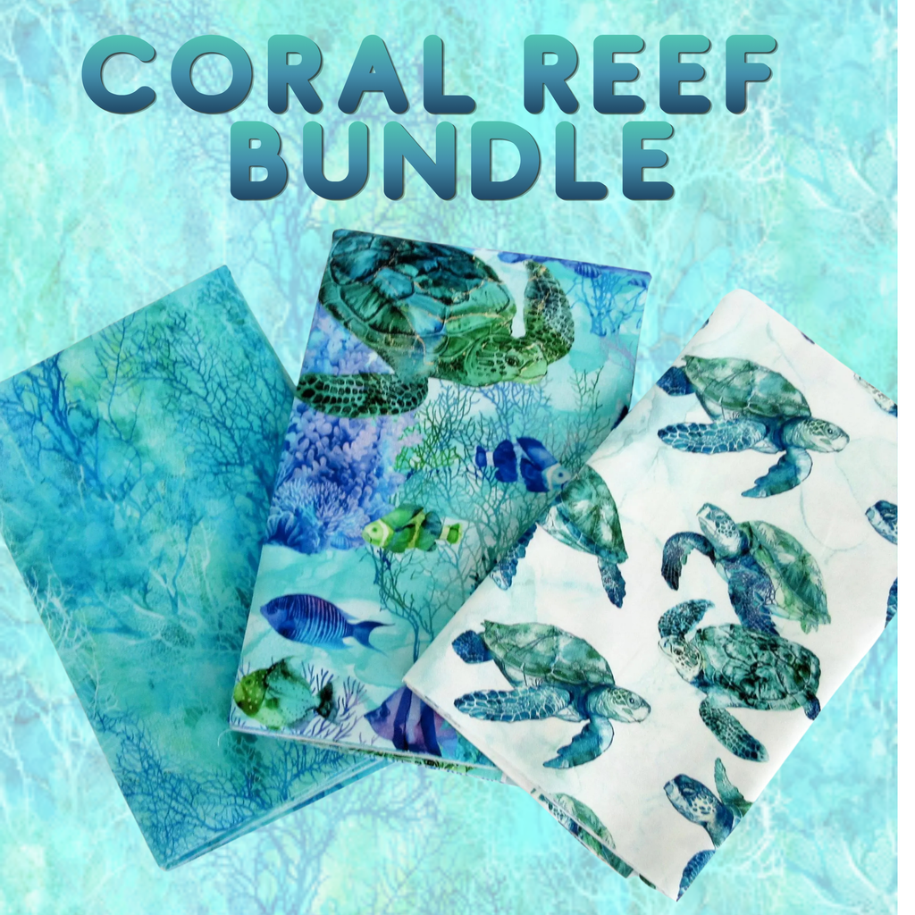 Fabric BUNDLE, Coral Reef Half Yard Bundle, Sea Turtle