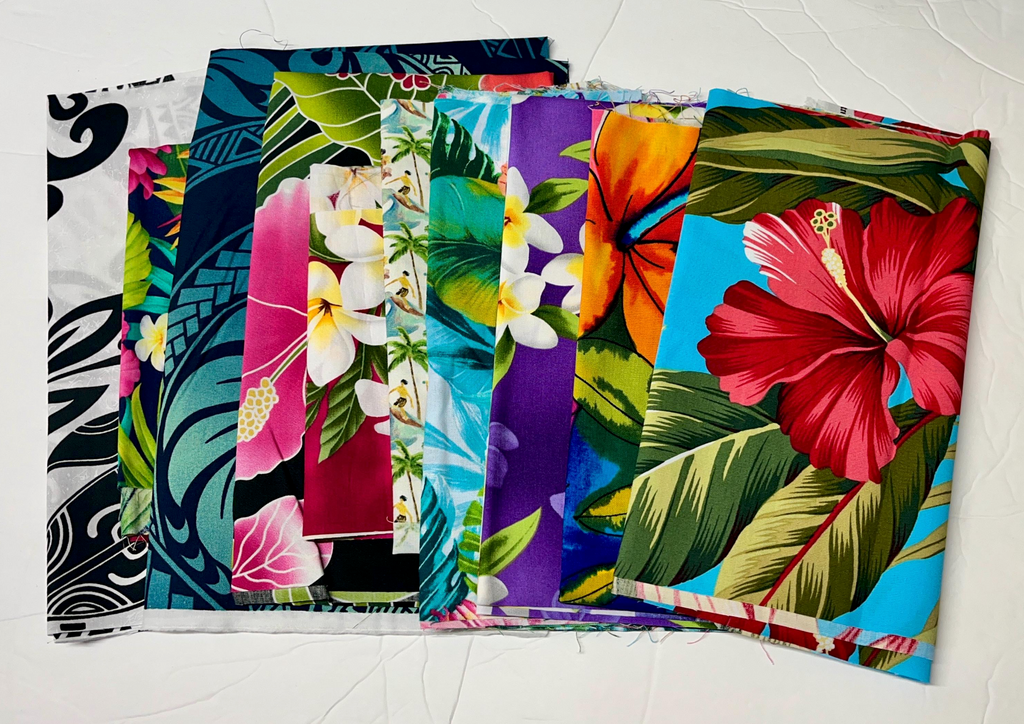 Tropical Fabric Scrap Bag SURPRISE, Tropical Theme, Assorted Tropical Hawaiian Fabrics