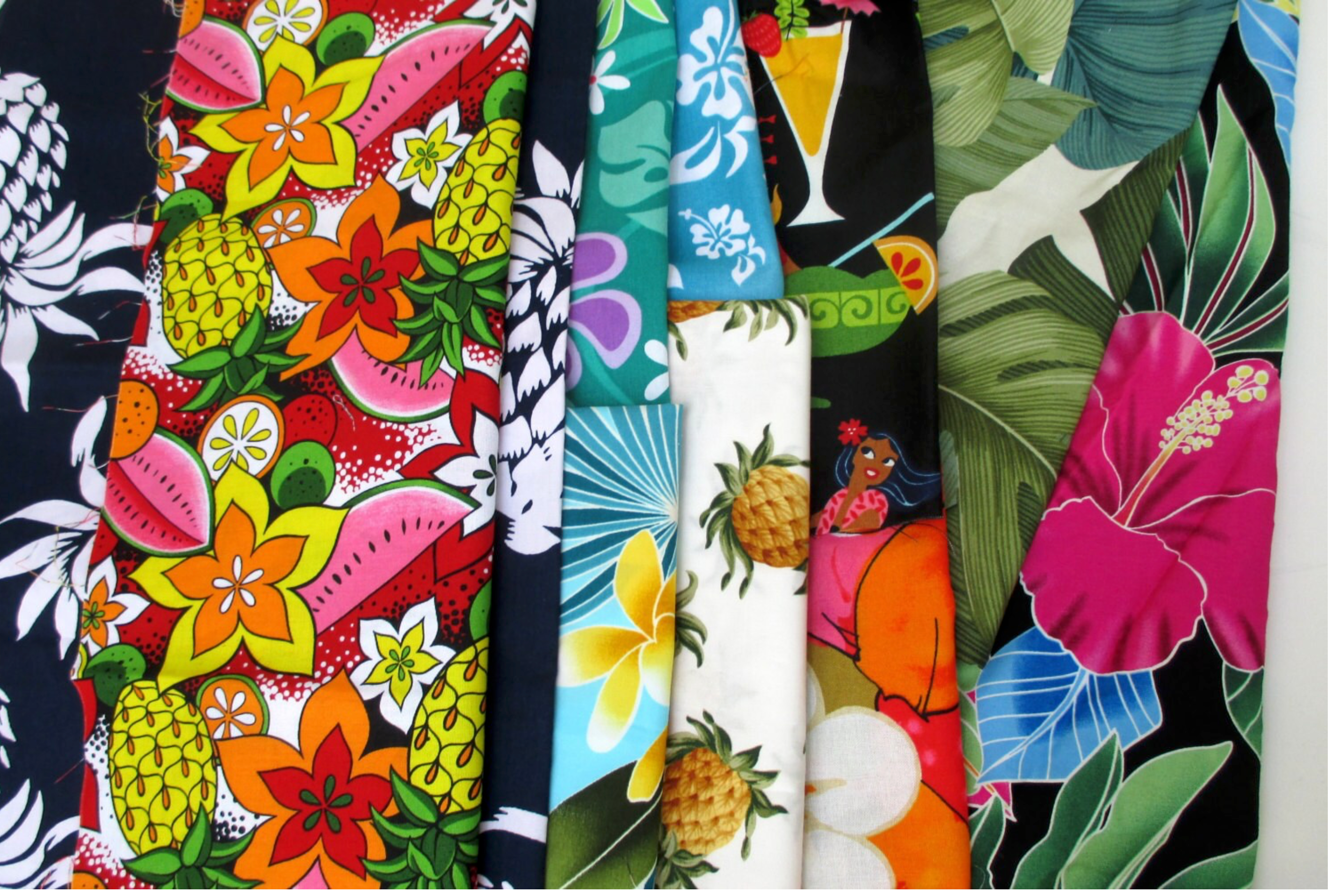 Tropical Fabric Scrap Bag SURPRISE, Tropical Theme, Assorted Tropical Hawaiian Fabrics