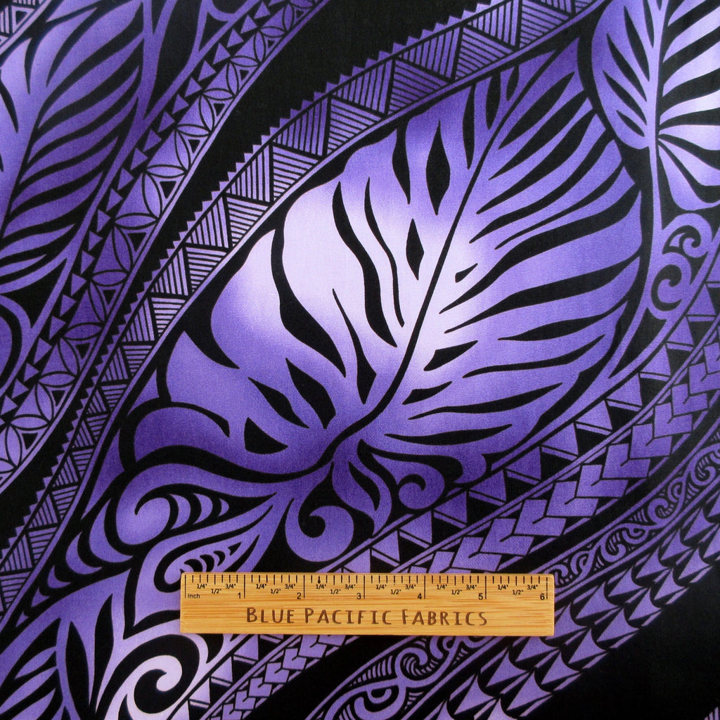 Hawaiian Fabric, Big Leaf Stripe, Purple Ombre Tattoo, Large Scale Print, By The Half and Full Yard