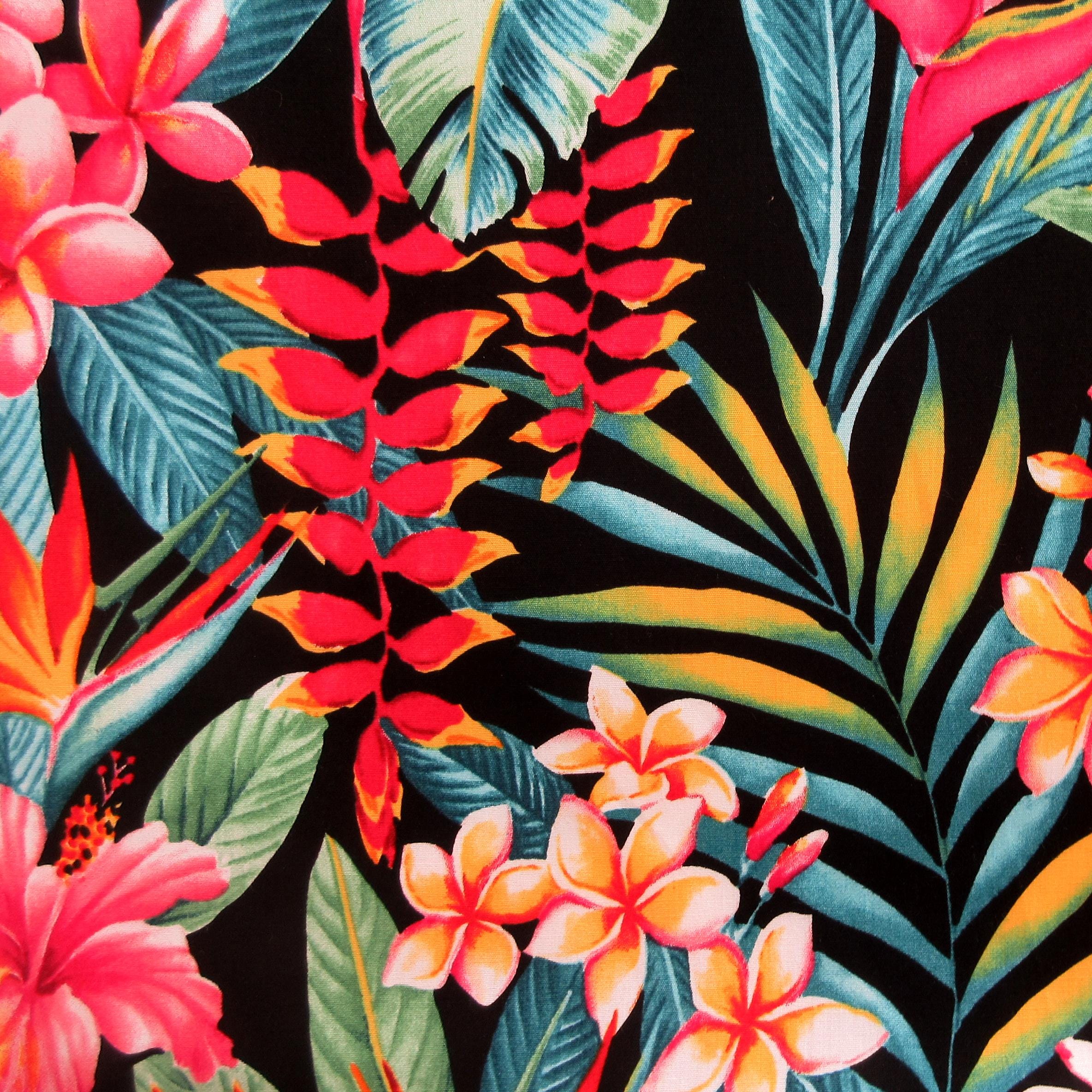 Tropical Fabric, Botanical Garden Paradise on Black, By the Half or Full Yard