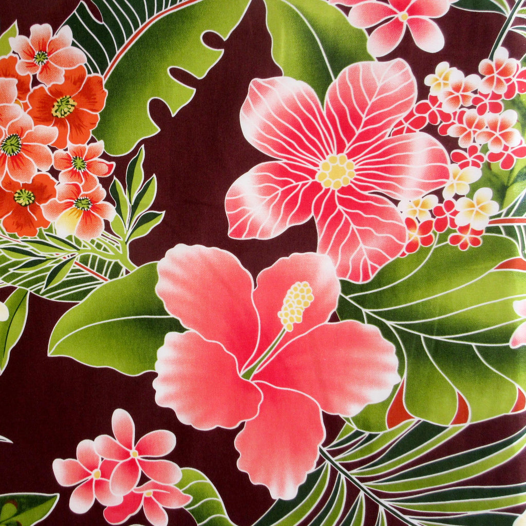 Fabric, Big Island Floral Hibiscus in Chocolate Brown,  Hawaiian Tropical, By the Yard