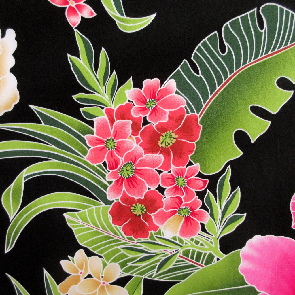 Fabric, Big Island Floral Hibiscus in Black,  Hawaiian Tropical, By the Yard