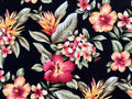 Tropical Fabric, Hibiscus Sunset Glow on Black, Cotton Poplin, By the Half or Full Yard