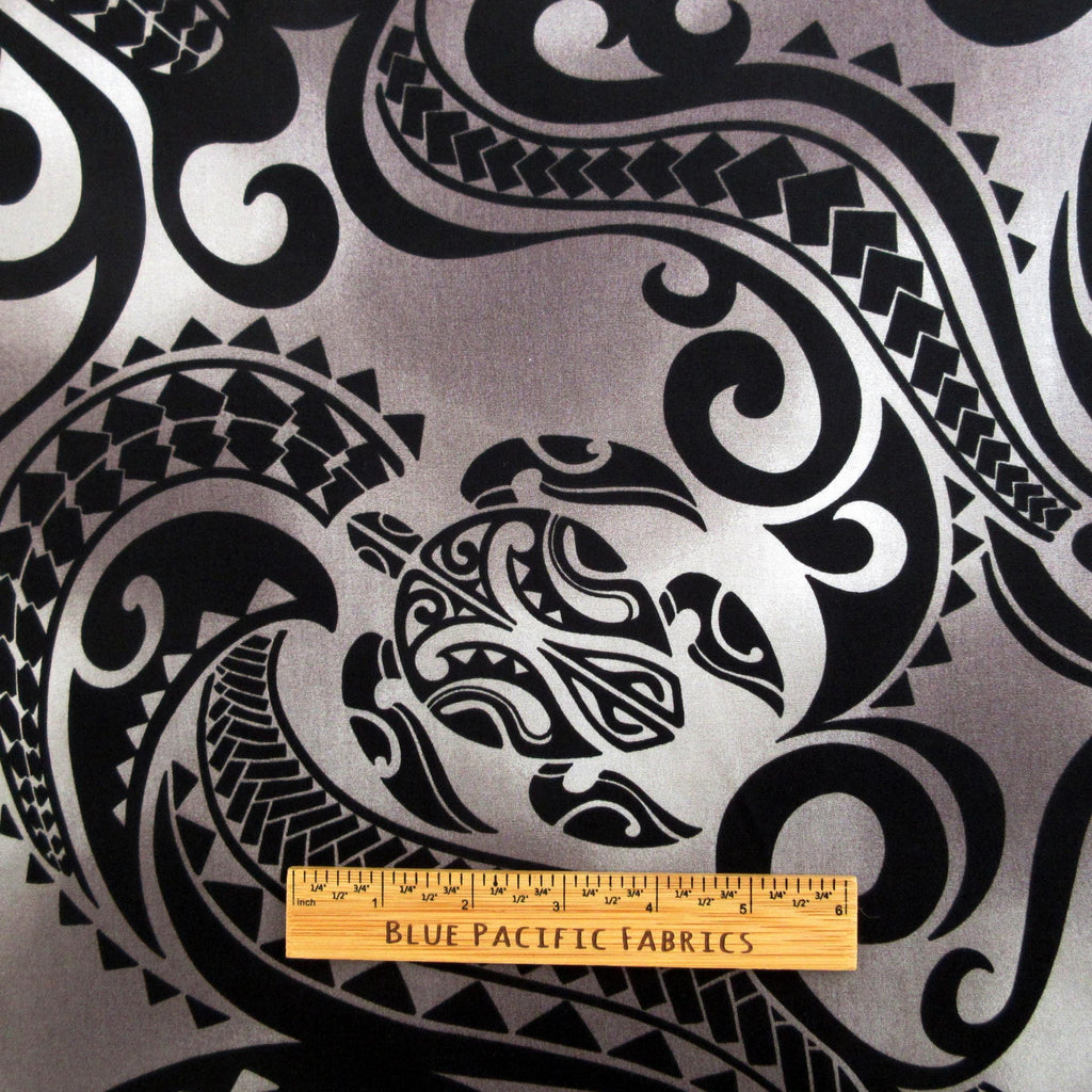 Turtle Fabric, Hawaiian Honu Sea Turtle Tattoo in Black, Polynesian Tapa Designs, By the Yard