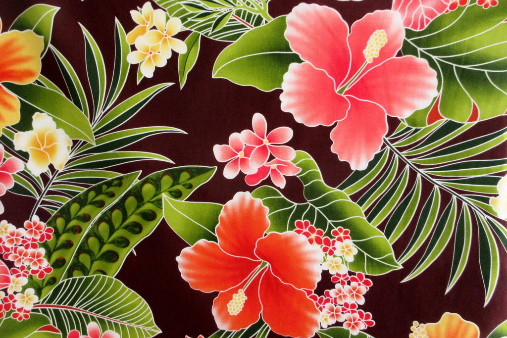 Fabric, Big Island Floral Hibiscus in Chocolate Brown,  Hawaiian Tropical, By the Yard
