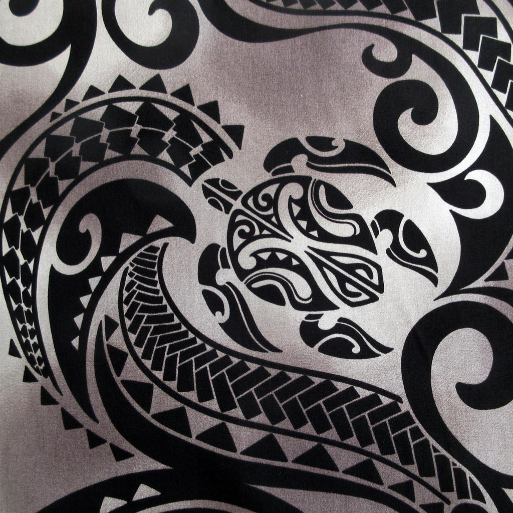 Turtle Fabric, Hawaiian Honu Sea Turtle Tattoo in Black, Polynesian Tapa Designs, By the Yard