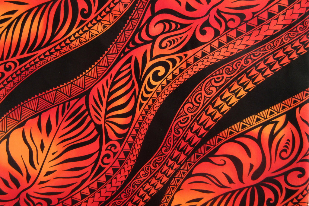 Hawaiian Fabric, Big Leaf Stripe, Red Ombre Tattoo, Large Scale Print, By The Half and Full Yard