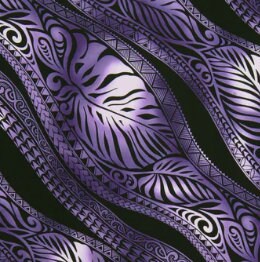 Hawaiian Fabric, Big Leaf Stripe, Purple Ombre Tattoo, Large Scale Print, By The Half and Full Yard