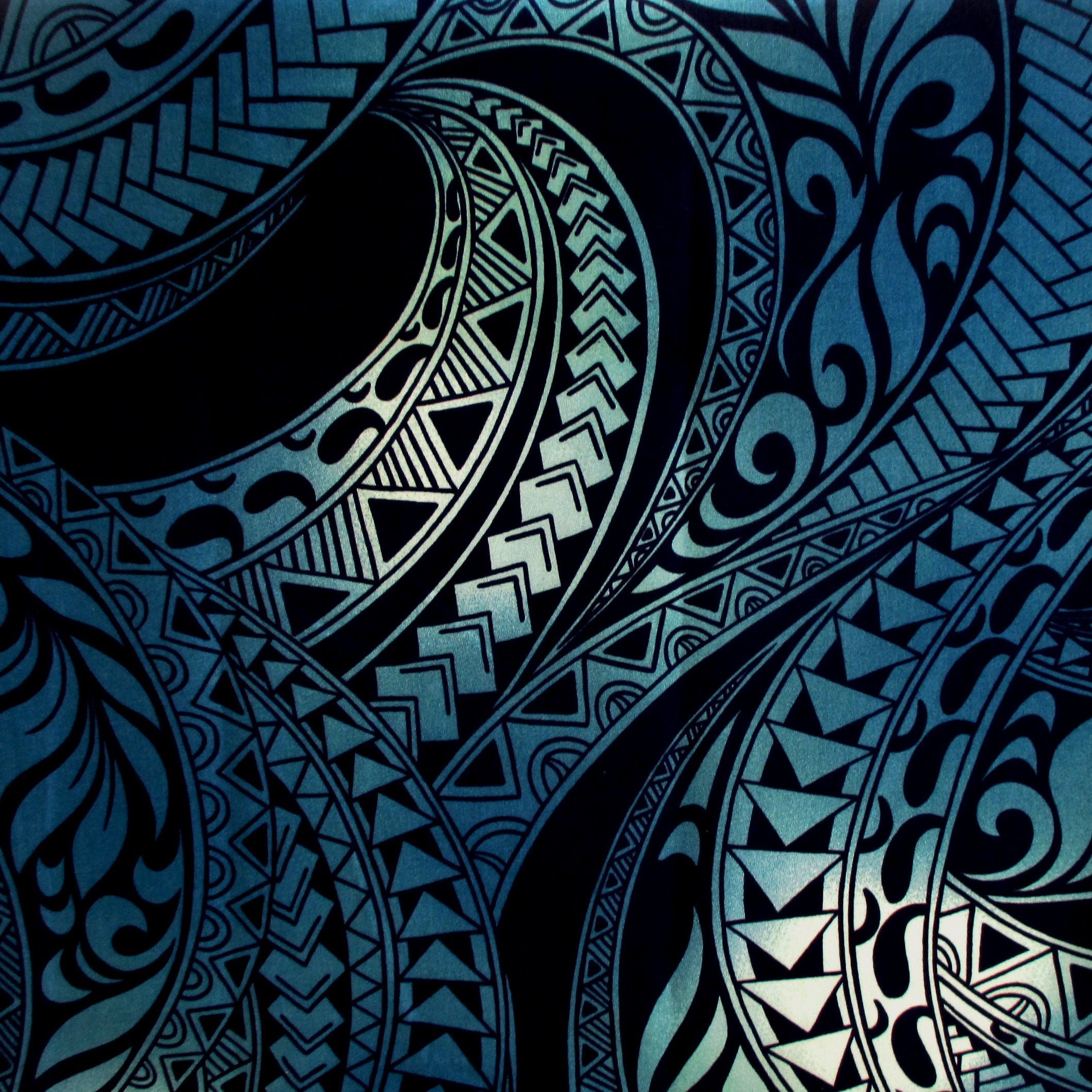 Hawaiian Fabric, Ombre Blue Tapa Swirl, By The Half and Full Yards