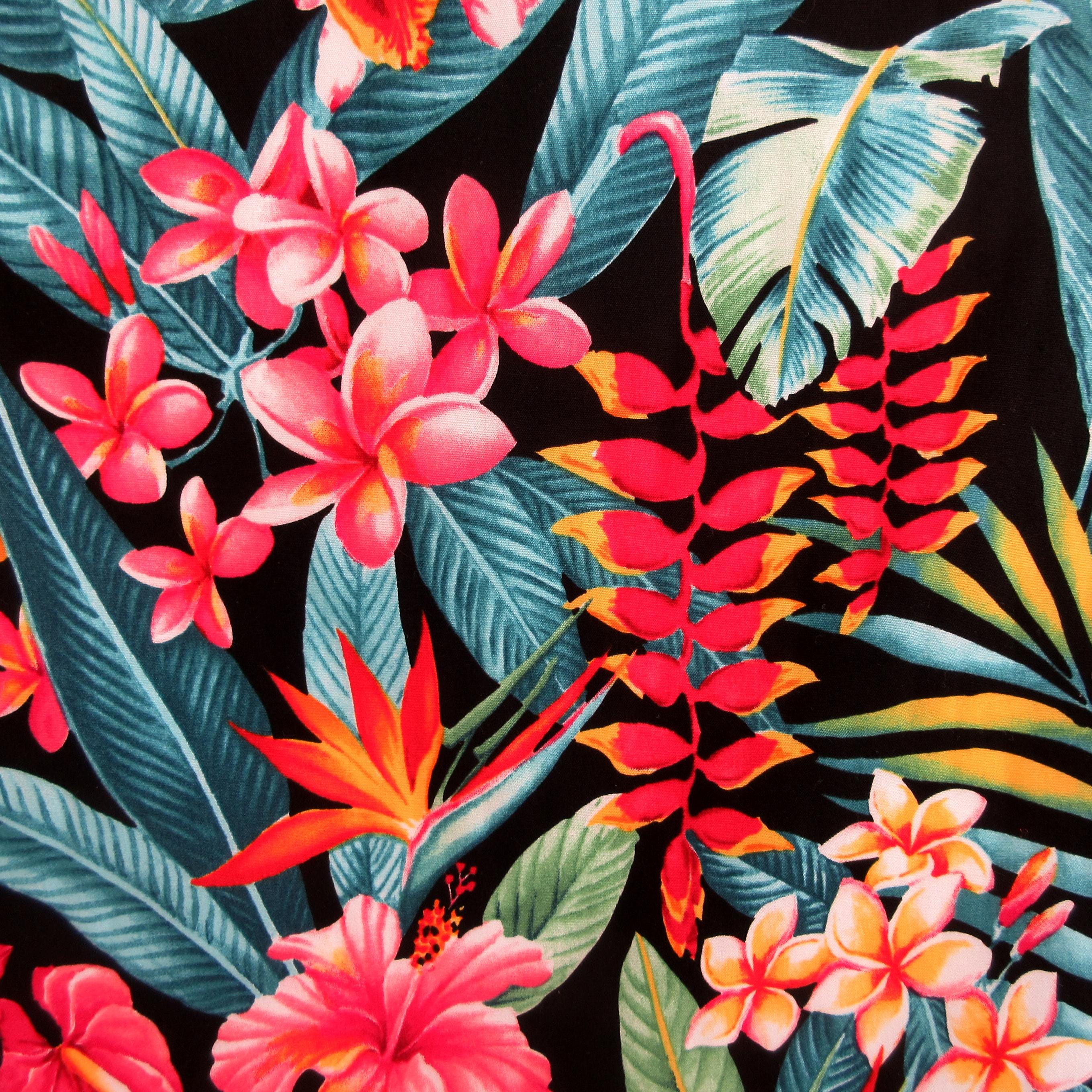 Tropical Fabric, Botanical Garden Paradise on Black, By the Half or Full Yard