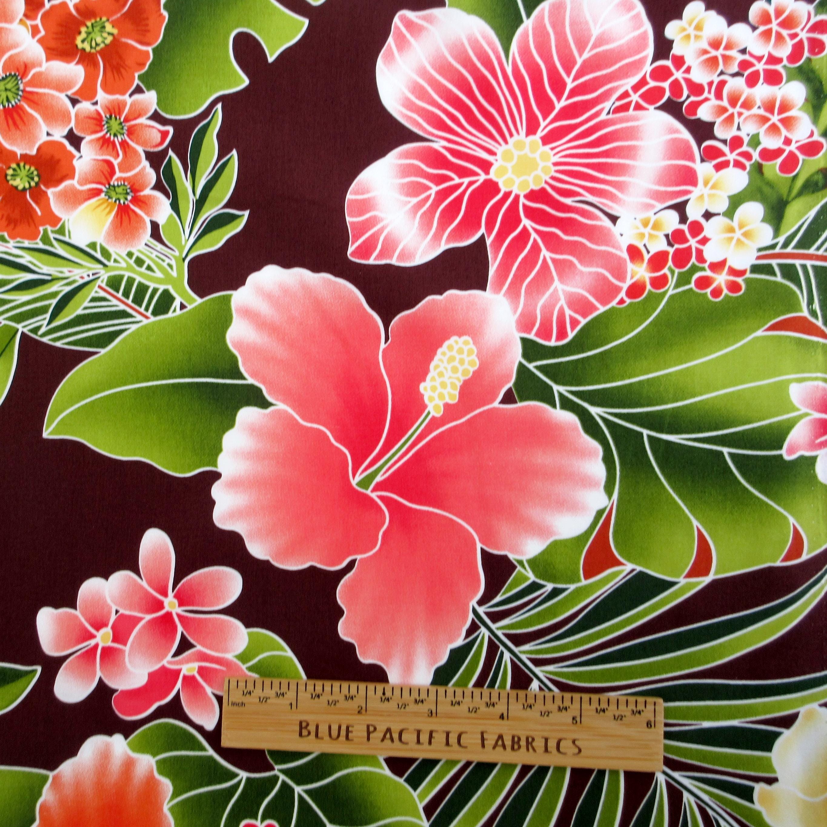 Fabric, Big Island Floral Hibiscus in Chocolate Brown,  Hawaiian Tropical, By the Yard